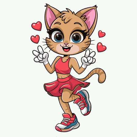 Cute cartoon cat with heart. Vector illustration isolated on white background.のイラスト素材