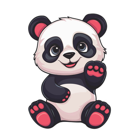Cute cartoon panda sitting on white background. Vector illustration.のイラスト素材