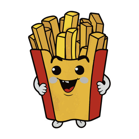 French fries cartoon character on white background vector illustration. Funny fast food character.のイラスト素材