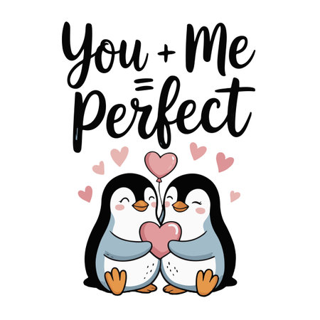 Cute cartoon penguins with hearts. Lettering You are perfect.のイラスト素材