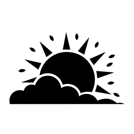 sun and cloud icon over white background, silhouette style, vector illustrationのイラスト素材