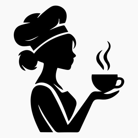 Silhouette of a beautiful woman with a cup of coffee.のイラスト素材