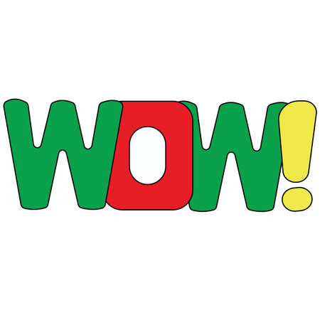WOW lettering with exclamation mark on white background. Vector illustration.のイラスト素材