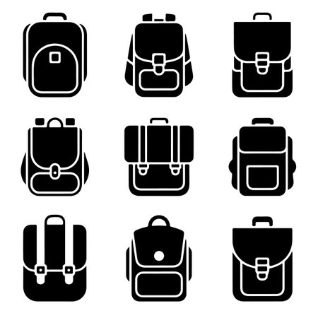 Set of backpack icons. Vector illustration. Isolated on white background.のイラスト素材