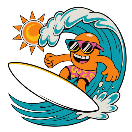 Illustration of a cartoon surfer in sunglasses on a surfboardのイラスト素材