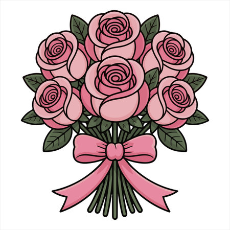 bouquet of pink roses with a bow, vector illustration.のイラスト素材