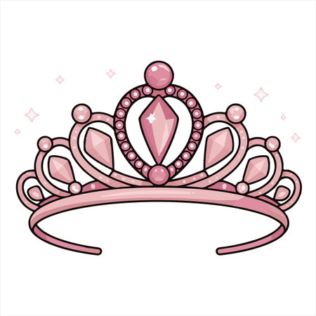 Princess crown with pink gems isolated on white background. Vector illustration.のイラスト素材