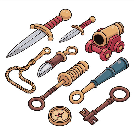 Cartoon medieval weapons set. Vector illustration isolated on white background.のイラスト素材