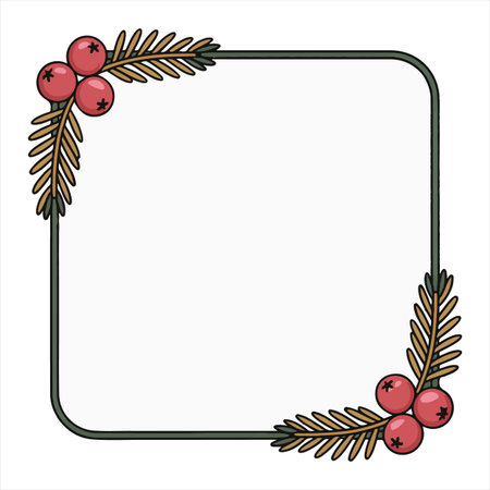 Illustration of Christmas frame with rowan berry on white backgroundのイラスト素材