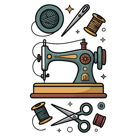 Sewing tools and accessories. Vector illustration in doodle styleのイラスト素材
