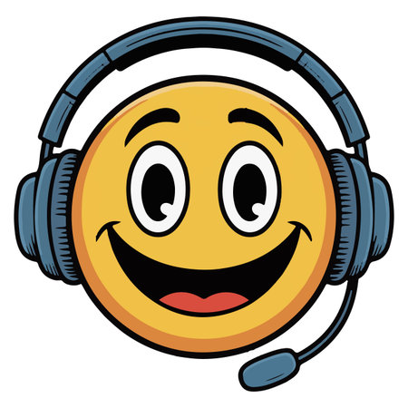 Smiling customer service support operator with headphones and microphone vector illustration.のイラスト素材