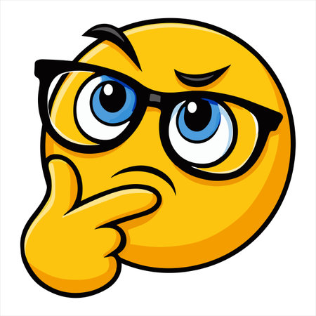 Funny yellow emoticon with glasses. Vector illustration isolated on white backgroundのイラスト素材