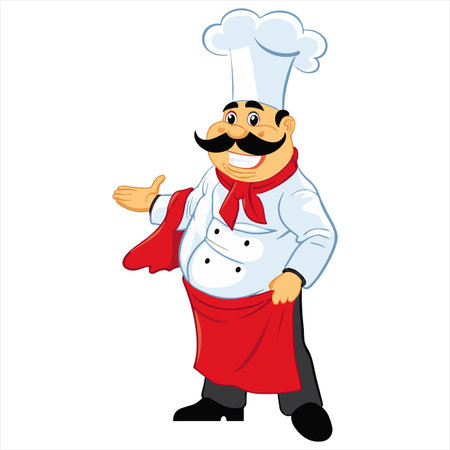 Chef with a mustache and a red cap. Vector illustration.のイラスト素材