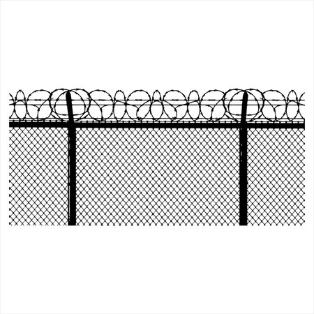 Silhouette of fence with barbed wire. Vector illustration.のイラスト素材