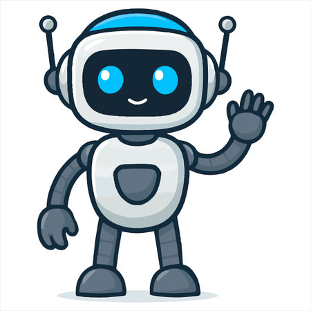 Cute robot waving his hand isolated on white background. Vector illustration.のイラスト素材