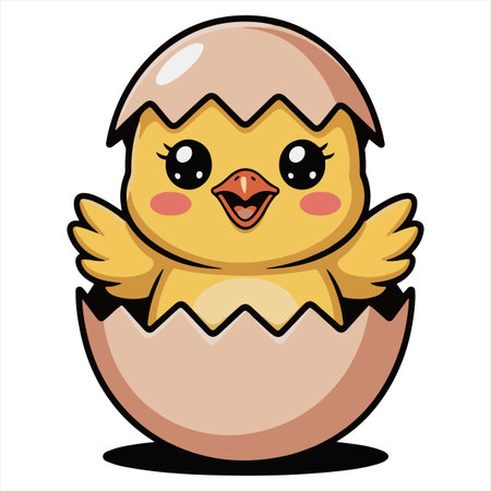 chick in eggshell on white background, vector illustration, epsのイラスト素材