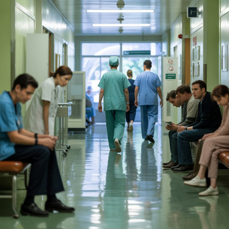 Portrait of a doctor and his team in a corridor of a hospitalの素材