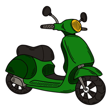 Green scooter on a white background. Vector illustration of a scooter.のイラスト素材