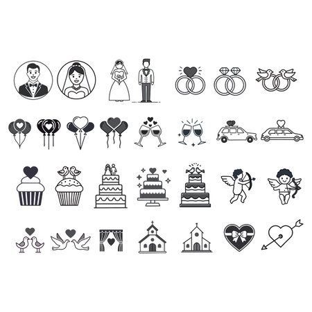 wedding icons set, simple design editable stroke vector illustrationのイラスト素材