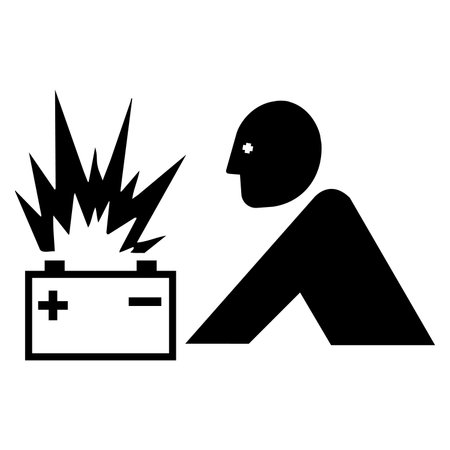 Man with a burning car vector icon. Flat black symbol on a white background.のイラスト素材