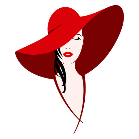 Beautiful woman in red hat. Vector illustration. Fashion girl.のイラスト素材