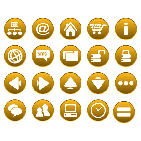 Web and Internet icons set in gold circle buttons. Vector illustration.のイラスト素材