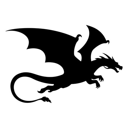 Dragon black silhouette isolated on white background. Vector illustration. Eps 10.のイラスト素材