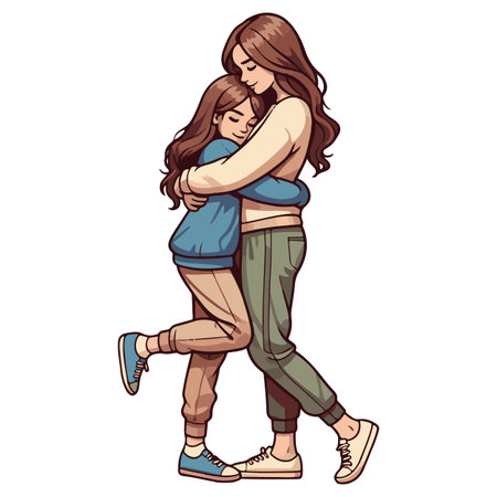 Mother hugging her daughter. Vector illustration of a mother hugging her daughter.のイラスト素材