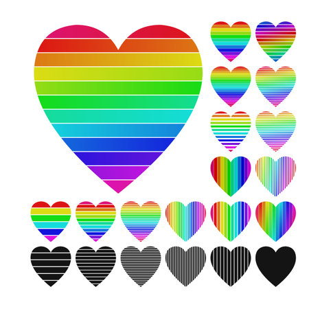 Set of hearts with different colors. Vector illustration isolated on white background.のイラスト素材