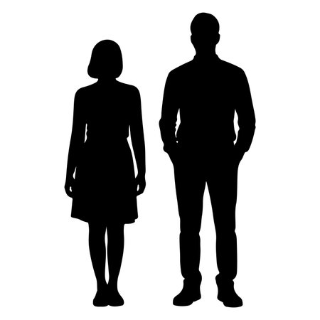 Vector silhouette of a man and a woman on a white background.のイラスト素材
