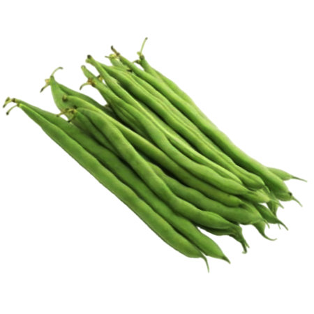 Green beans isolated on white background. Top view. Flat lay.