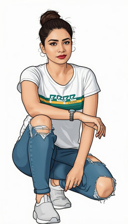 Beautiful young woman in jeans and t-shirt. Vector illustration.の写真素材