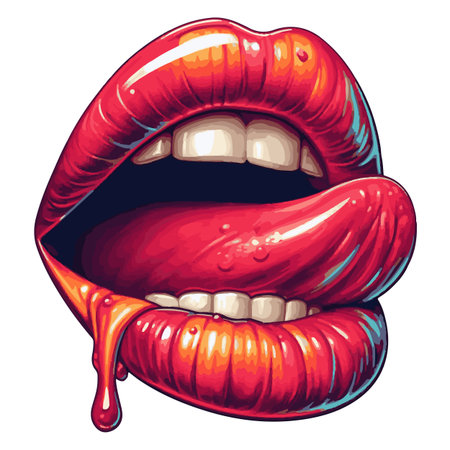 Lips with dripping red lipstick. Vector illustration on white background.のイラスト素材