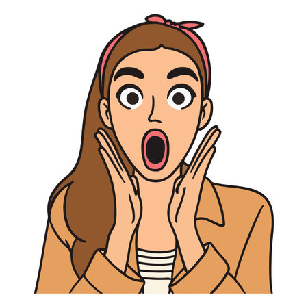 Surprised young woman with open mouth. Vector illustration in cartoon style.のイラスト素材