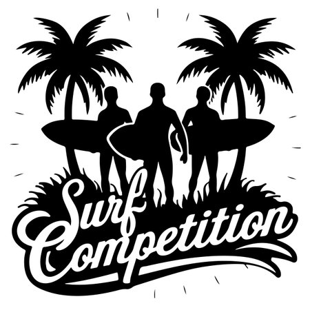 surfboards and surfers silhouettes on white background, vector illustrationのイラスト素材