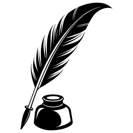 Feather pen and inkpot on white background. Vector illustration.のイラスト素材