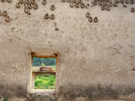 Old window inside vintage Thai temple.の写真素材