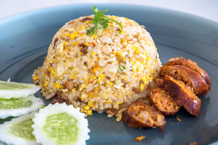 Fried rice with northern Thai spicy sausage.の写真素材