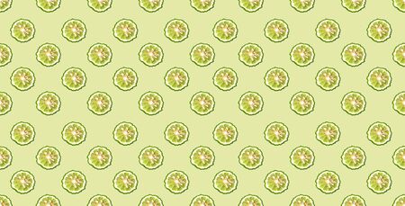 Colorful pattern of fresh bergamot slices on green background. From top view