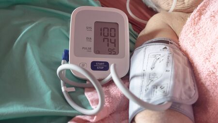 Blood pressure.and heart rate check with digital pressure gauge .Normal blood pressure