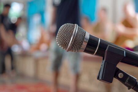 Close up of vintage microphone on stage