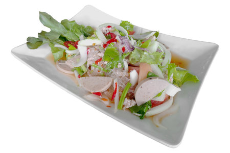 Close up of Spicy Thai mixed seafood salad