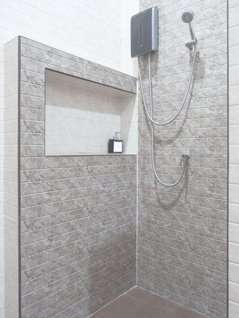White and grey colors. Designer bathroom fitment