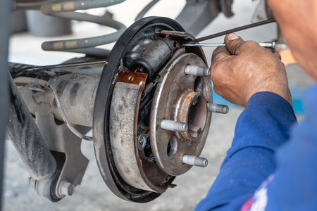 Check and change car brake pads so they are ready to use to reduce accidents.の写真素材