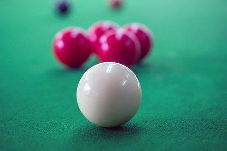 Close up Snooker balls on a green table