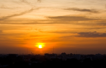 Dark sunset in the city,Thailandの写真素材