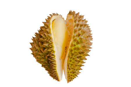 Close up of peeled durian isolated on white background. の写真素材