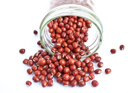 azuki beans in a bottle isolate on white backgroundの写真素材