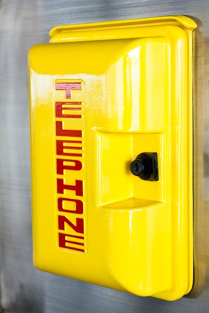 Emergency telephone box on steel plateの写真素材