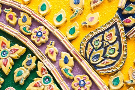 Colorful Thai style molding decoration at Wat Phra Kaew, Bangkok, Thailandの写真素材
